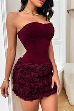 3D Floral Textured Strapless Birthday Dress