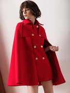 Women Burgundy Wool Blend Poncho Oversized Cape Coat Winter Outerwear 2026