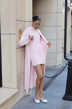 Knit Tank Dress Fitted Long Cardigan Two Piece Set