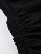 Solid Drawstring Lace Up Long Sleeve Knit