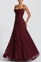 Francis Custom Floral Burnout Fabric Cowl Neck Back Lace-up Maxi Dress