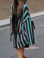 Knit Contrast Color Stripe Hooded Cardigan