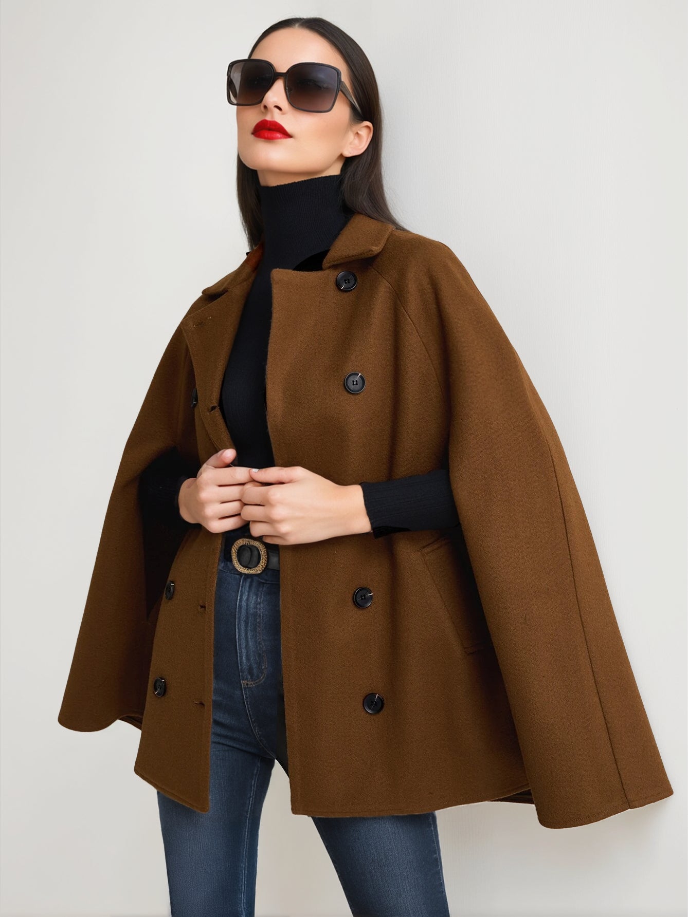 Poncho Double Breasted Woolen Cape Outerwear For Women 2026