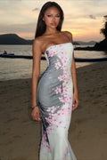 Floral Strapless Fitted Mermaid Maxi Dress