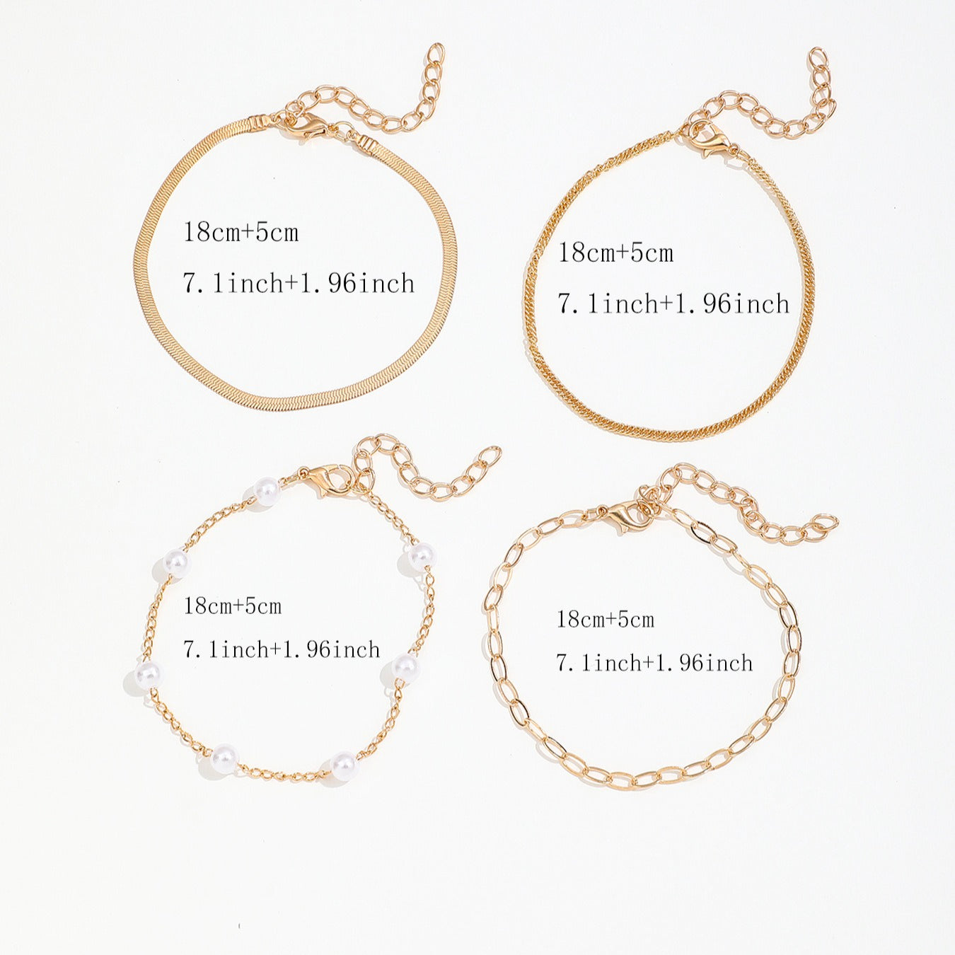 4-Piece Bohemian Paperclip Faux Pearl Snake Chain Bracelet Set