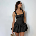 Aria Puff Sleeve Dress with Suspender Detail
