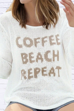 Coffee Beach Letter Side Slit Knit Top