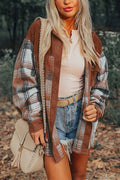 Button Up Corduroy Splice Plaid Shacket