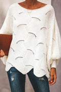 Solid Irregular Hem Lantern Sleeve Knit Sweater