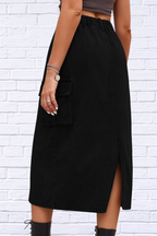 Slit Buttoned Denim Skirt with Pockets