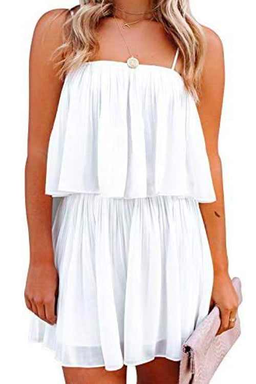 Solid Waisted Ruffle Pleated Cami Shorts Romper
