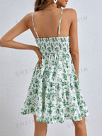 Floral Ruffled Halter Top, Sleeveless, Fitted Waist Mini&Short Dresses