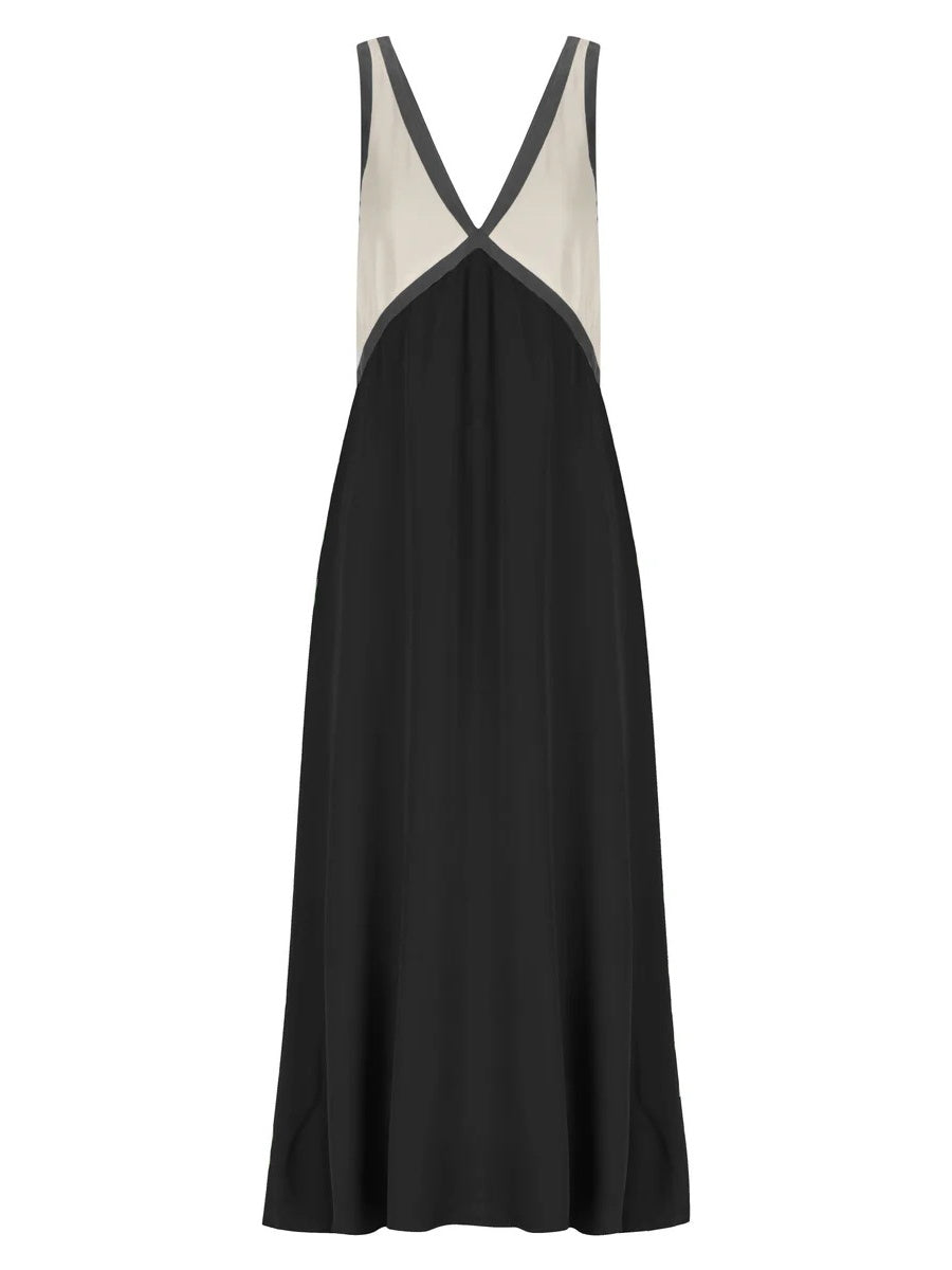 V-neck Sleeveless Color-blocked Maxi Dress