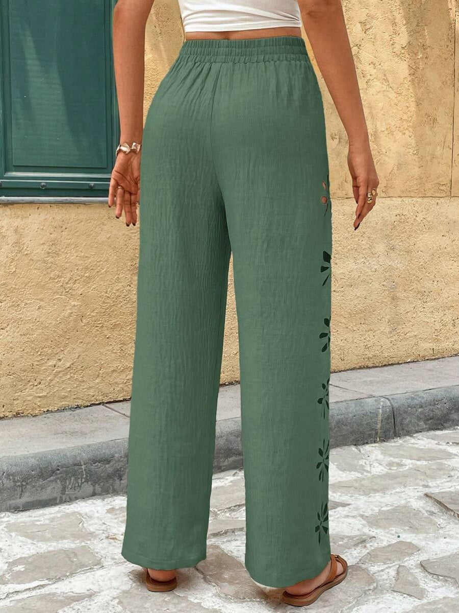 Minimalist Style Drawstring Hollow-out Solid Color Loose Wide-leg Trousers