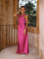 Satin Deep V Sleeveless Backless Long Dress