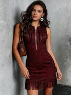 Suede West Sleeveless Zipper Mini&Short Dresses