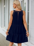 A-line Short Dress With Hollowed-out Lace Trim And Halter Neck
