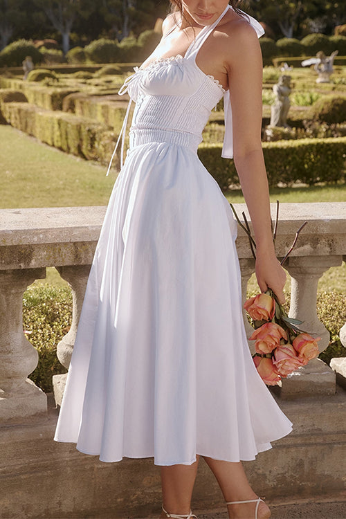 Halter Backless Lace-up Swing Midi Sundress
