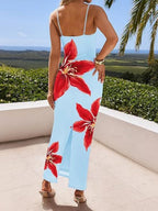 Flowers Fitted Spaghetti Strap Long Dress