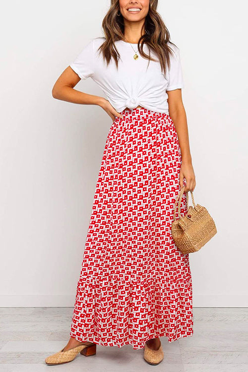 High Waist Bohemia Printed Maxi Ruffle Beach Skirt