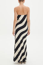 Strapless Tube Color Block Stripes Maxi Dress