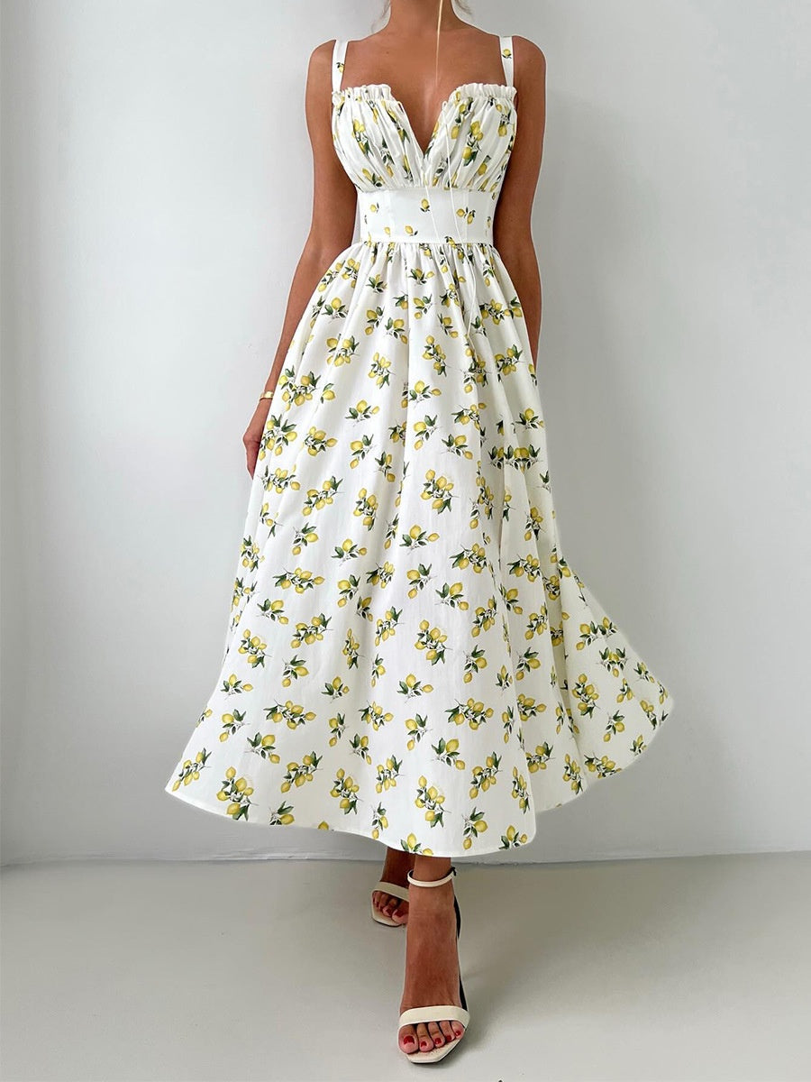 Floral Printed Camisoles High Waist Slit Maxi Dresses