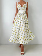 Floral Printed Camisoles High Waist Slit Maxi Dresses