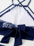 Feather Print Two-Piece Swimsuit With Sun Protection And Skirt (Three-Piece Set)