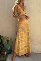 V Neck Cut Out Side Split Tie Dye Maxi Dress