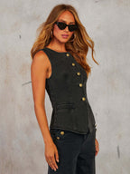 Denim Vest Wide-leg Long Two-piece Set