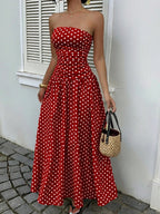 Off-shoulder Polka Dots A Grace Maxi Dresses