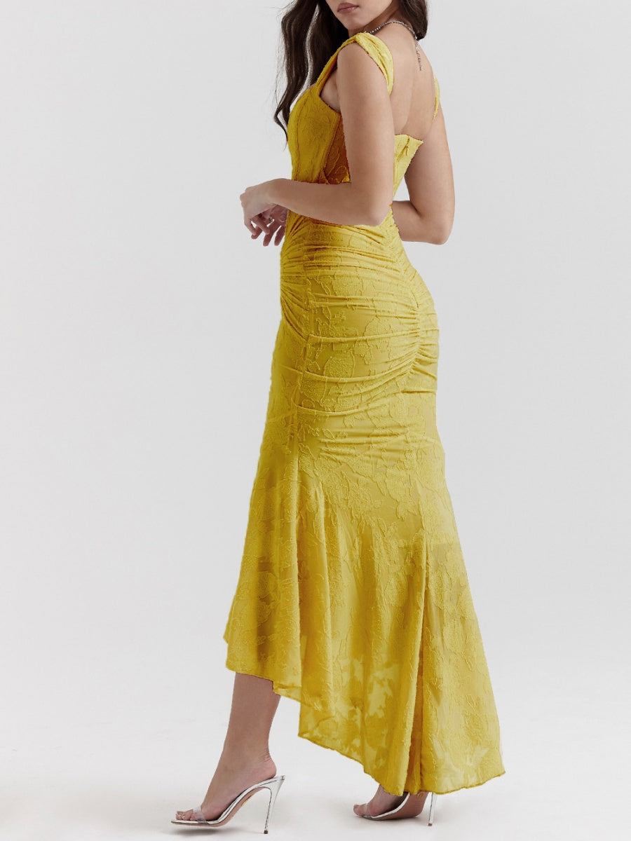 Sleeveless Solid Color Off-shoulder Sleeveless Fishbone Waist Dress