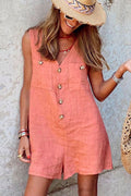 V Neck Buttons Wide Leg Tank Romper