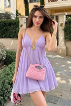 Halter Deep V Neck Starfish Charm Tiered Ruffle Mini Dress