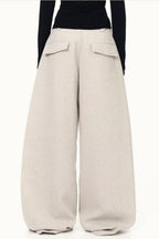 Pleated Tie Detail Wide Leg Draped Pants