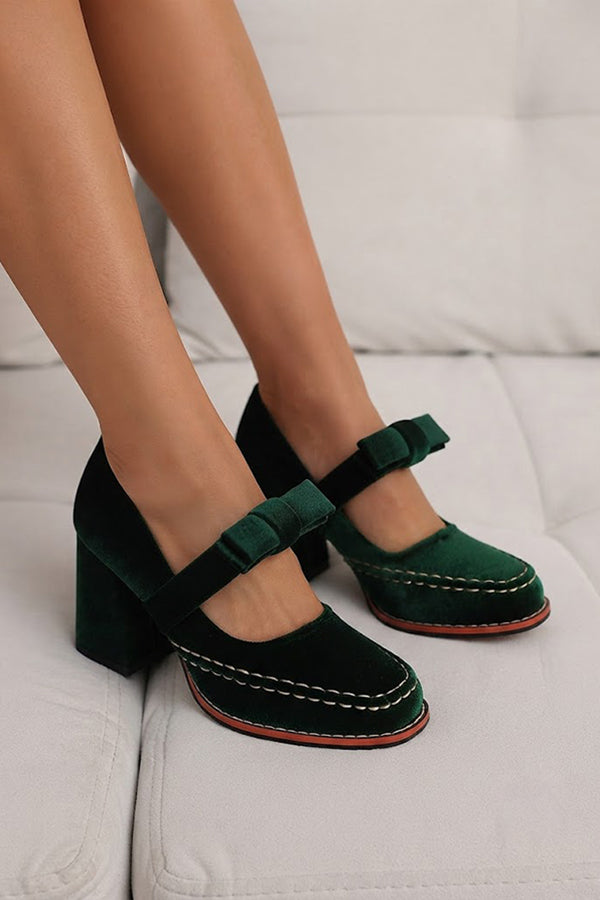 Square-toe Bow High Heels