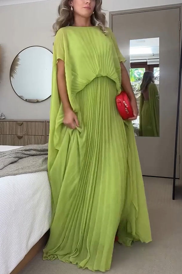 Spring Whispers Chiffon Pleated Wide Sleeve Volume Maxi Dress