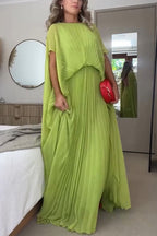 Spring Whispers Chiffon Pleated Wide Sleeve Volume Maxi Dress