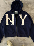 Embroidered Zip Up Cardigan Loose Hoodie