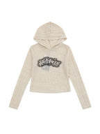 Letter Print Hooded Thin Long Sleeve Knit