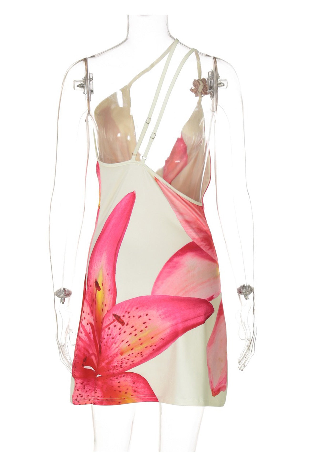 Abstract Print Satin Asymmetrical One Shoulder Draped Cowl Neck Mini Dress