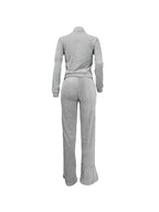 Solid Collar Neck Jacket & Lace Up Pants Set