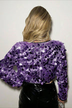 Chic Cropped Metallic Sequin Detail Coat