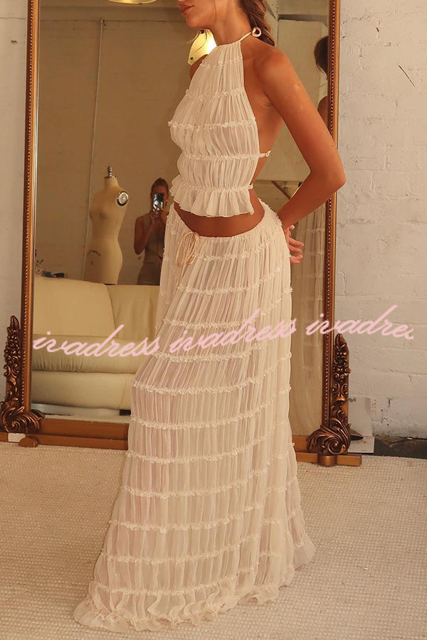 Versatility and Vintage Charm Pleated Drawstring Waist Tiered Maxi Skirt