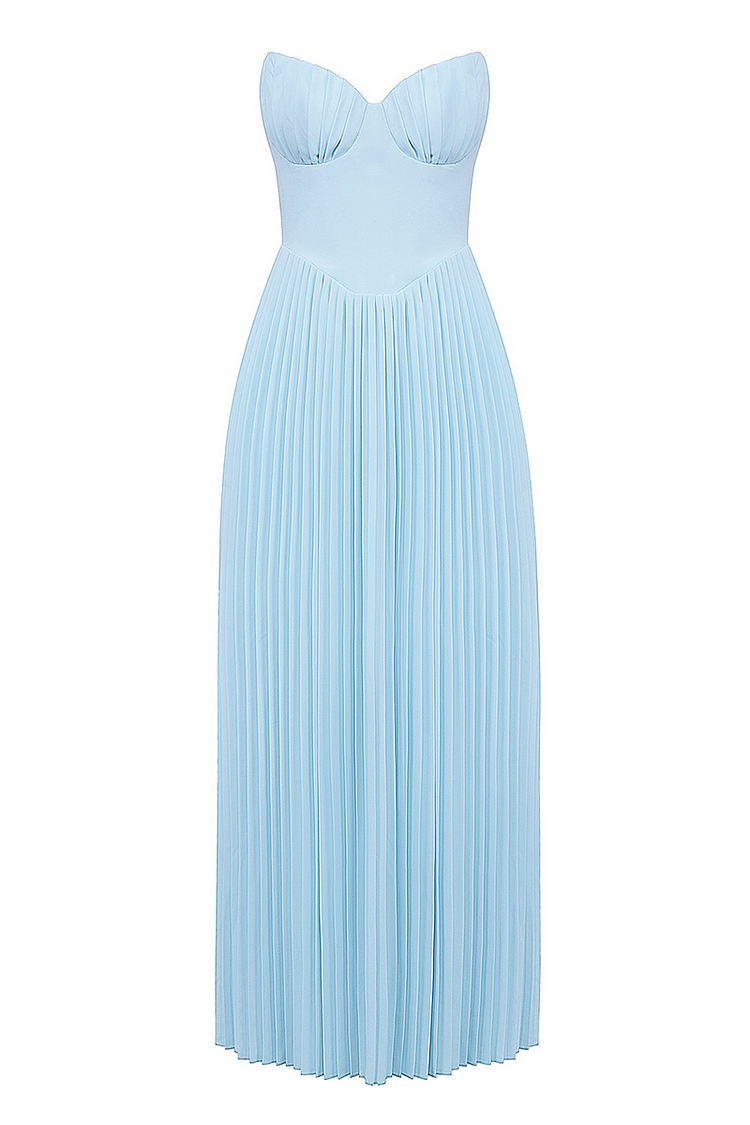 Lola Statement Strapless Cinch Waist Pleated Maxi Dress Blue [pre Order] Boutique Collection