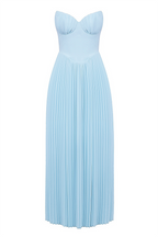 Lola Statement Strapless Cinch Waist Pleated Maxi Dress Blue [pre Order] Boutique Collection