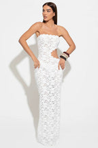 Lace Strapless Side Cut Out Scalloped Edge Bodycon Mini Dress