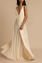 Ivory Deep V-Neck Lace Patchwork Dress