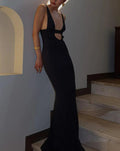 Spaghetti Strap Plunging V-Neck Waist Cutout Bodycon Maxi Dress
