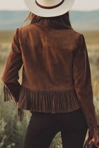 Retro-style Lapel Long-sleeved Tassel Casual Suede Short Jacket